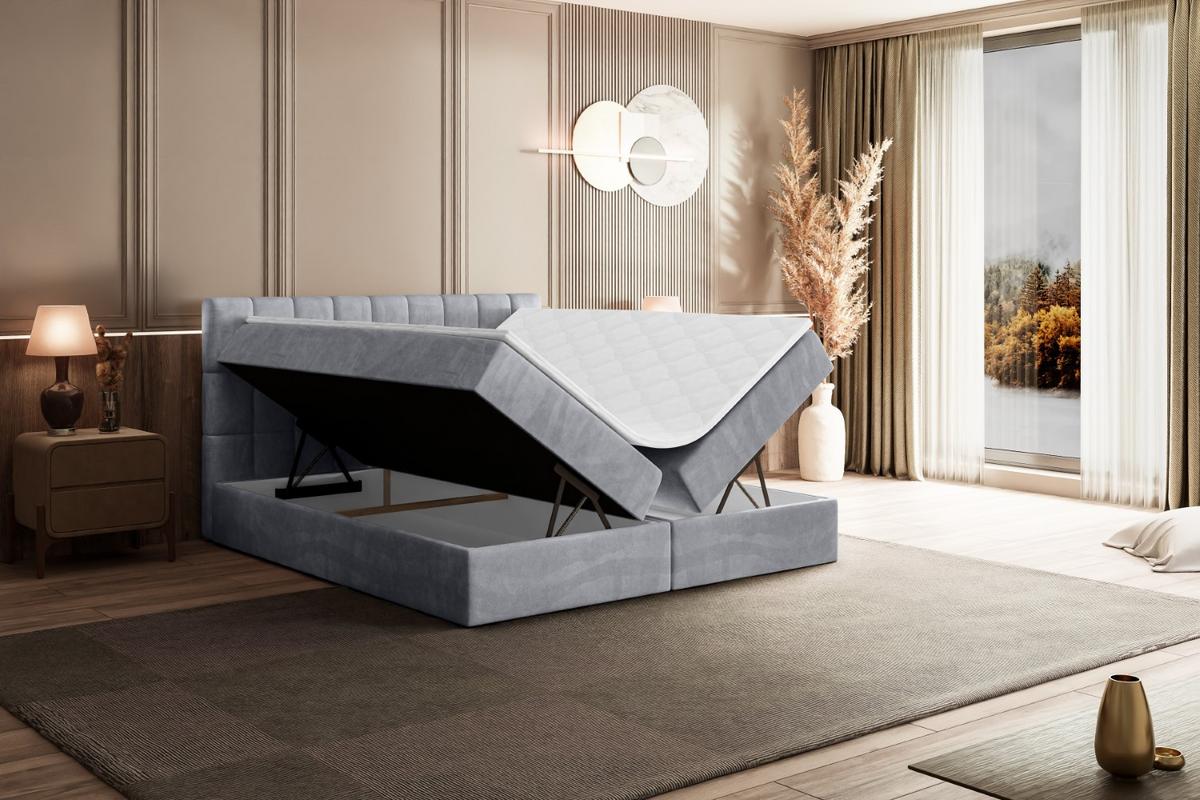 BOXBETT mit Matratze H3 und Lattenrost - MIAMI - 180x200 cm Hellgrau - Hellgrau, Holzwerkstoff (180/200cm) - ALTDECOR