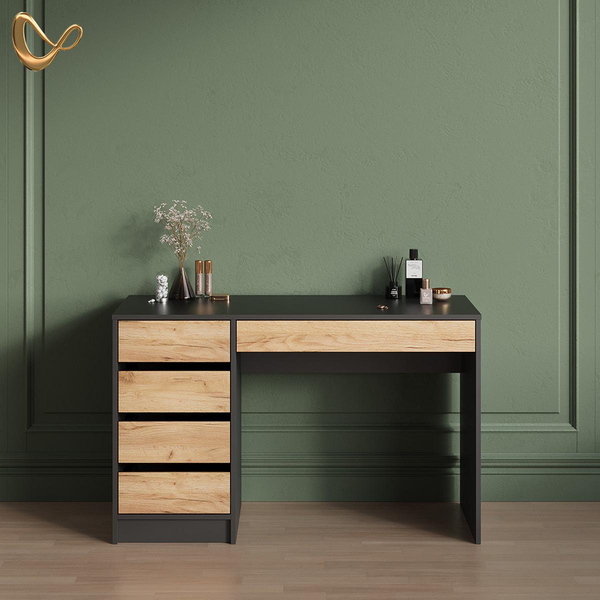 SCHMINKTISCH Imola Anthrazit/Goldkraft Eiche ohne Spiegel - Honigeiche/Anthrazit, Holzwerkstoff (55/120/75cm) - Livinity®