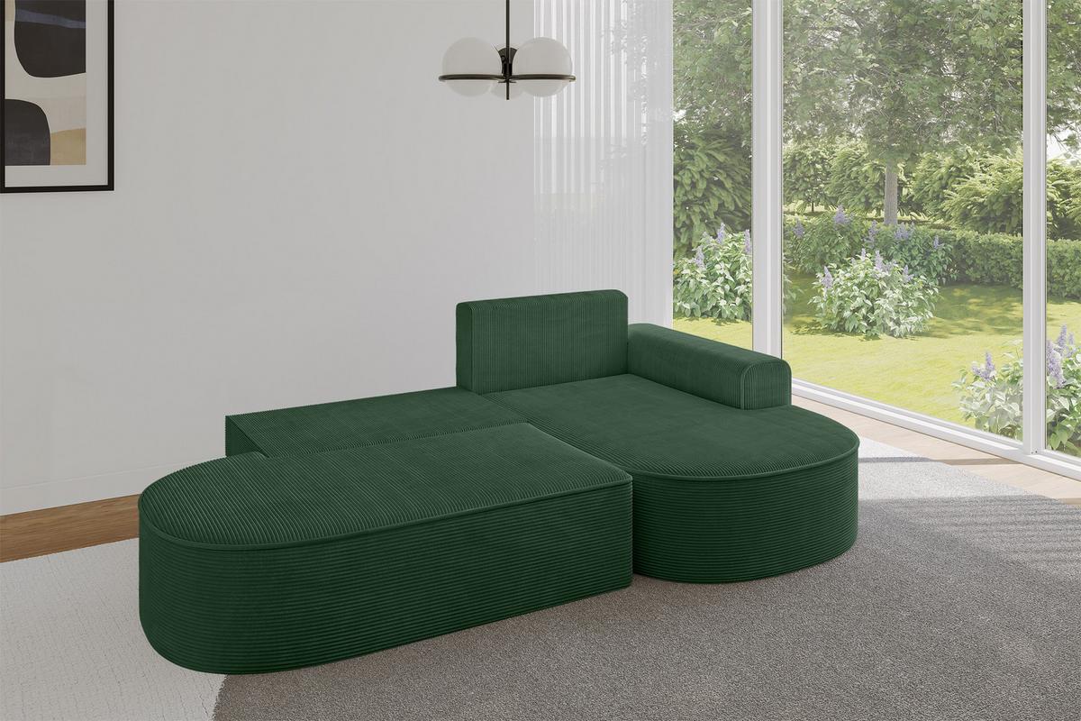 ECKSOFA mit Schlaffunktion und Bettkasten Ottomane Rechts MARI-L1-S - 283x167x73 cm Grün Cord - Waldgrün/Schwarz, Holzwerkstoff/Kunststoff (167/283cm) - ALTDECOR