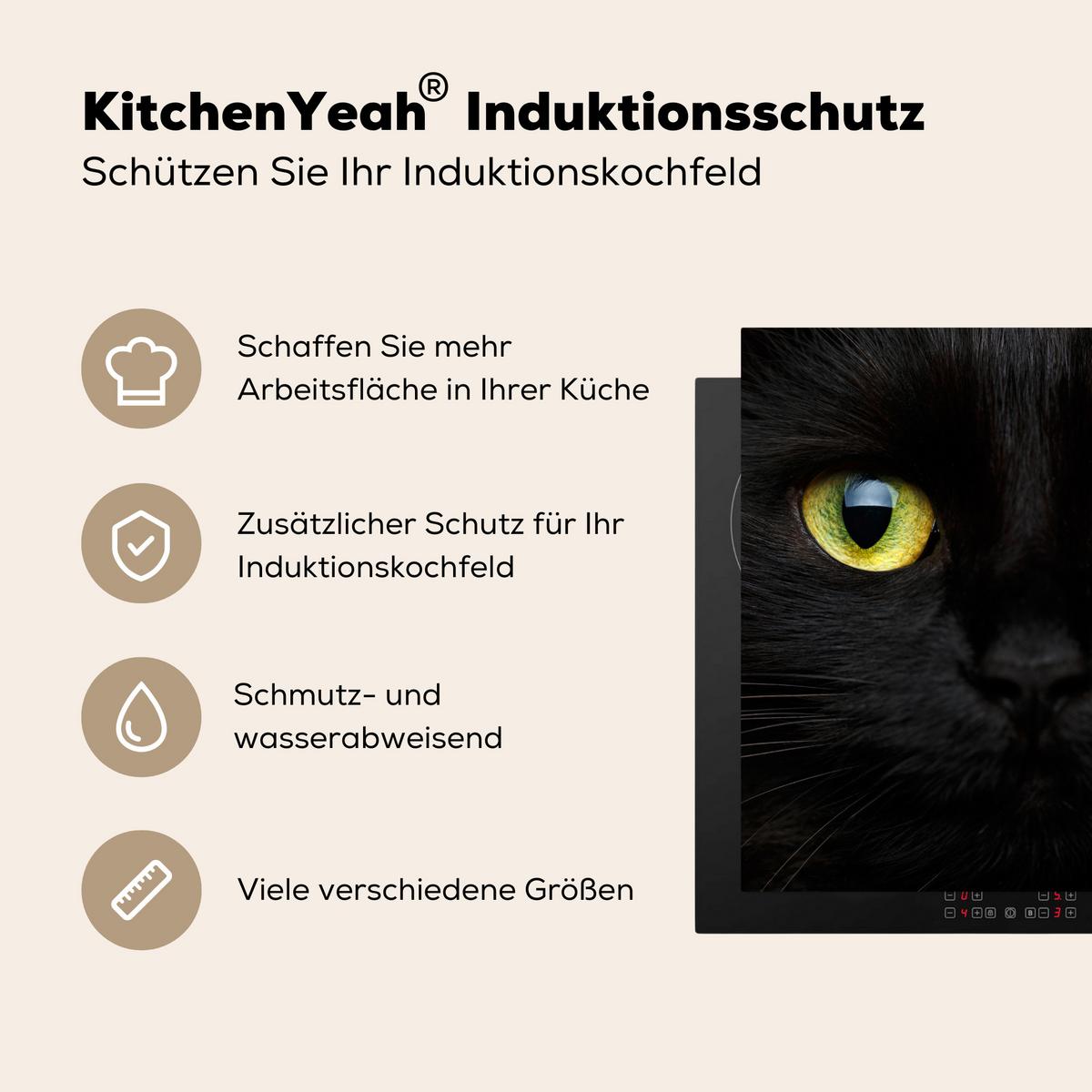HERDABDECKPLATTE Katze - Augen - Gelb - Schwarz Induktionsmatte 78x78 cm - Schwarz, Kunststoff (78/78/0.2cm) - MuchoWow