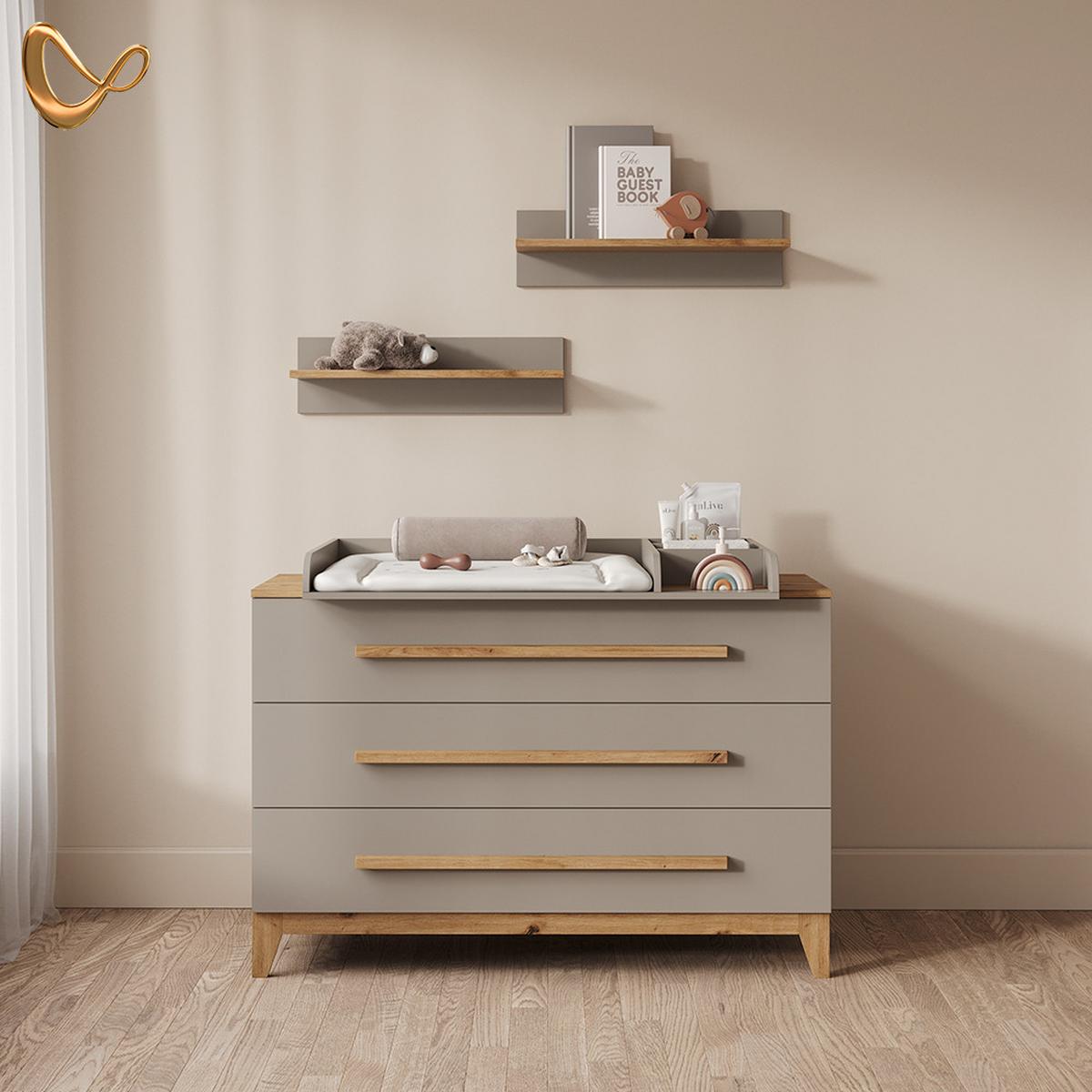 WICKELKOMMODE Mailo Cashmere/Artisan XL mit 3 Schubladen - Kaschmir/Eiche Artisan, Holzwerkstoff (133/98/70cm) - Livinity®