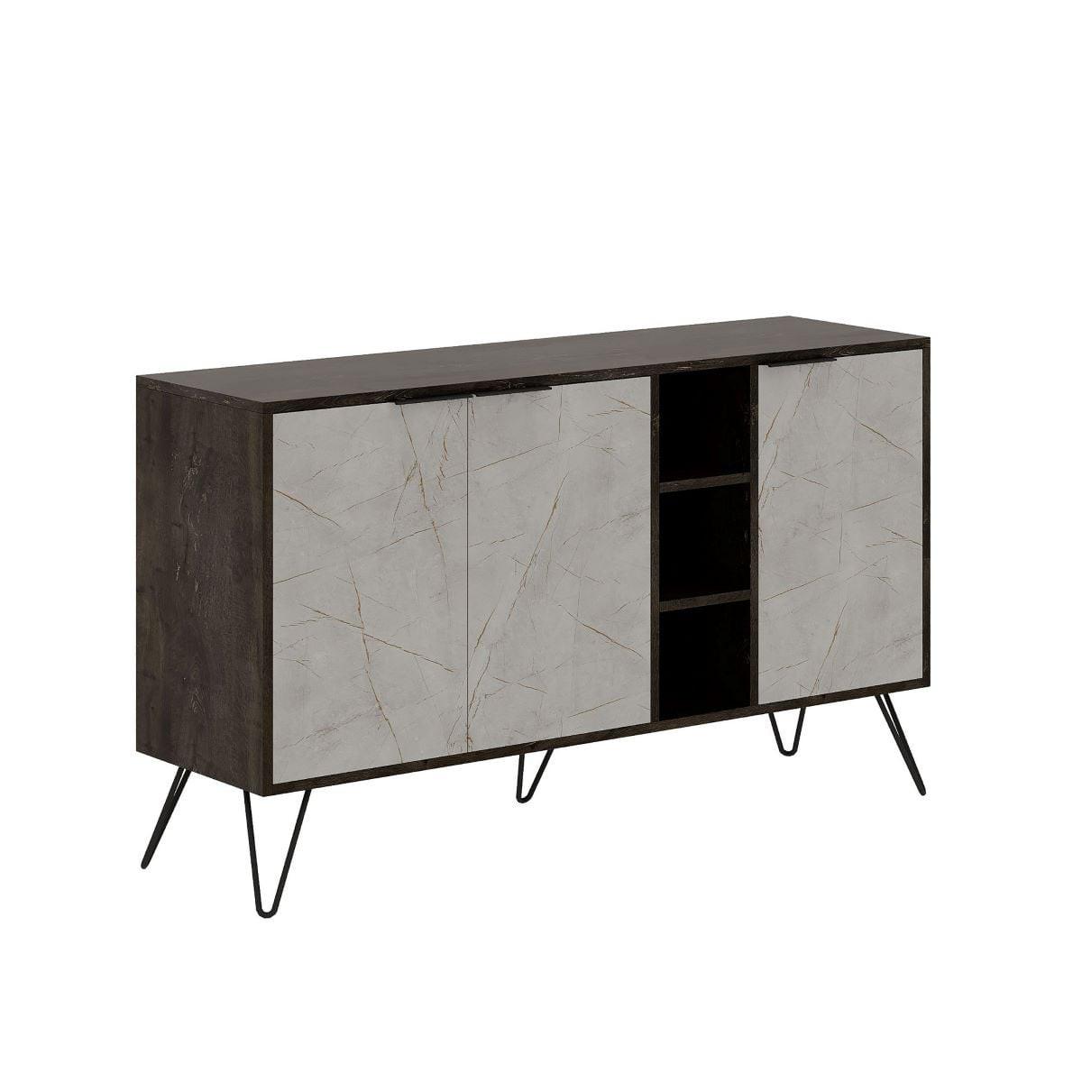 SIDEBOARD 3 Nischen und 3 Türen L142 cm - Clara - Alteiche, Holzwerkstoff (35.6/83/15cm) - Calicosy