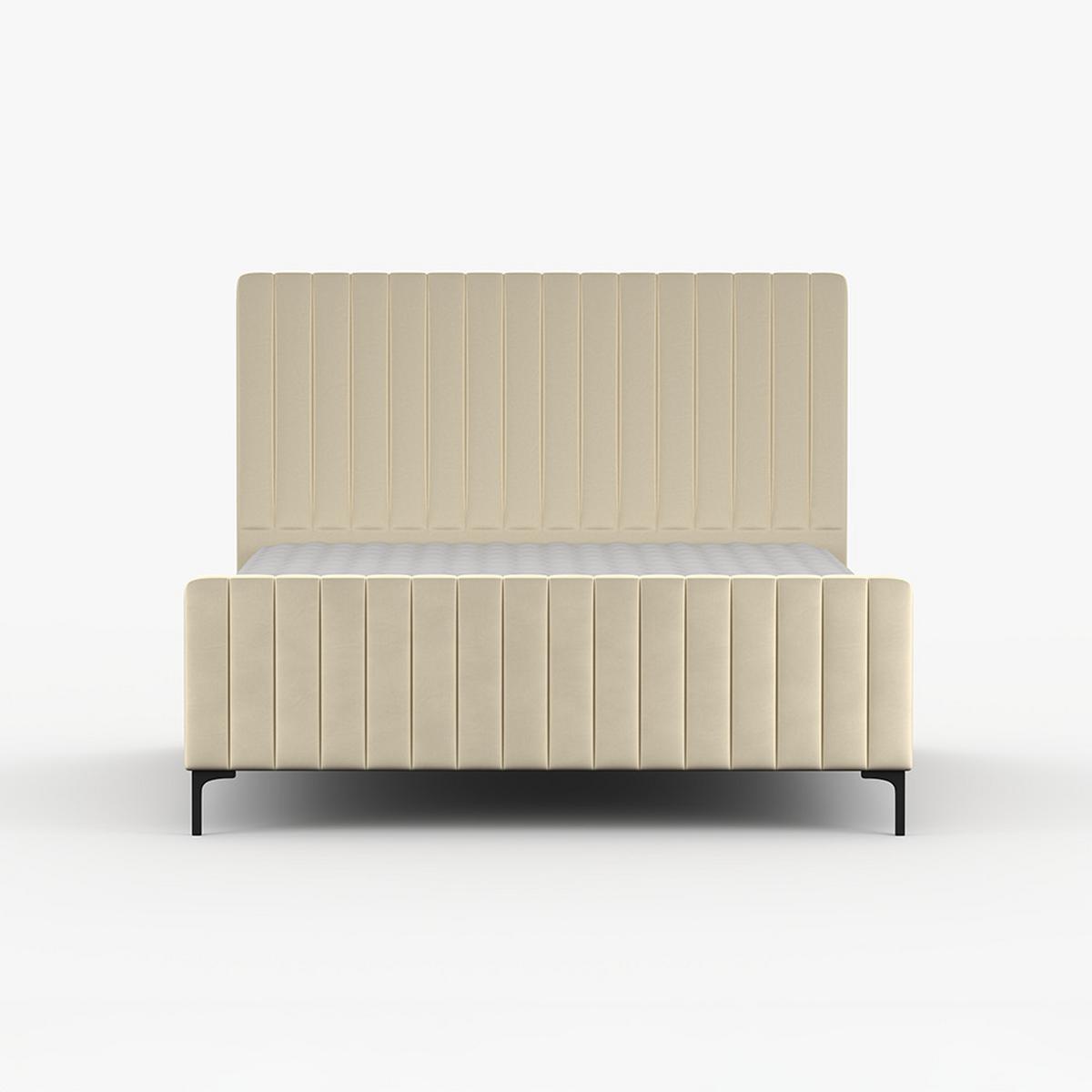POLSTERBETT AURORA, Lattenrost, ohne Bettkasten, gepolsterte Kopfstütze 160/200 in Creme - Creme/Schwarz, Holz/Textil (160/200cm) - imoebel24