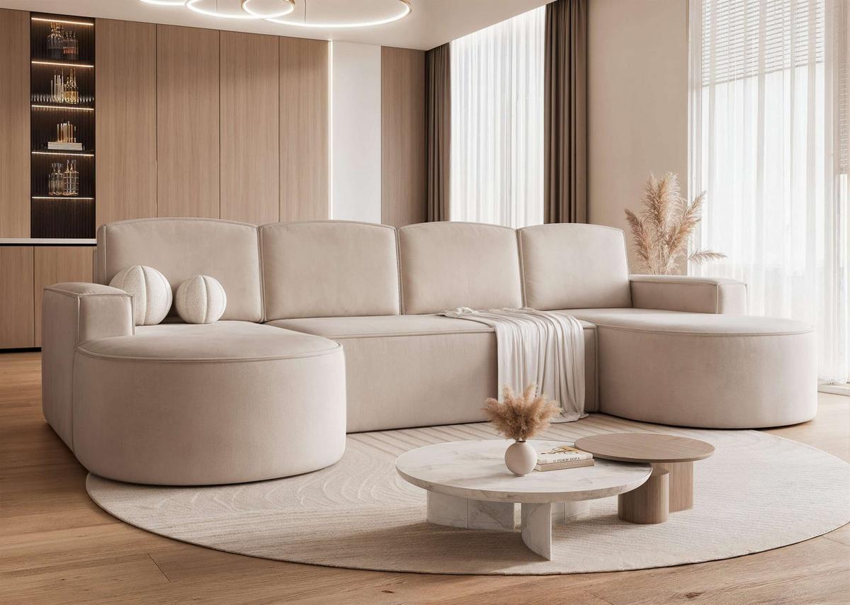 WOHNLANDSCHAFT U-Form mit Schlaffunktion, Beige - Beige, Textil (316/88/157cm) - Idohome
