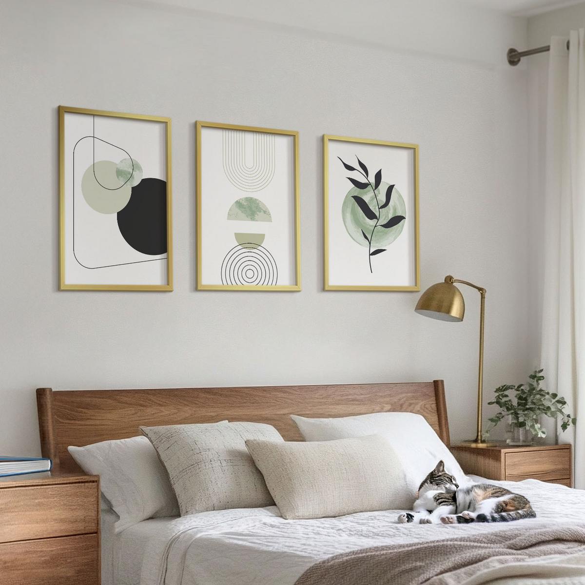 BILDER SET 3er Set - 40x60 cm Goldrahmen - Abstrakte Pflanzenformen - Goldfarben, Kunststoff (40/60cm) - TULUP
