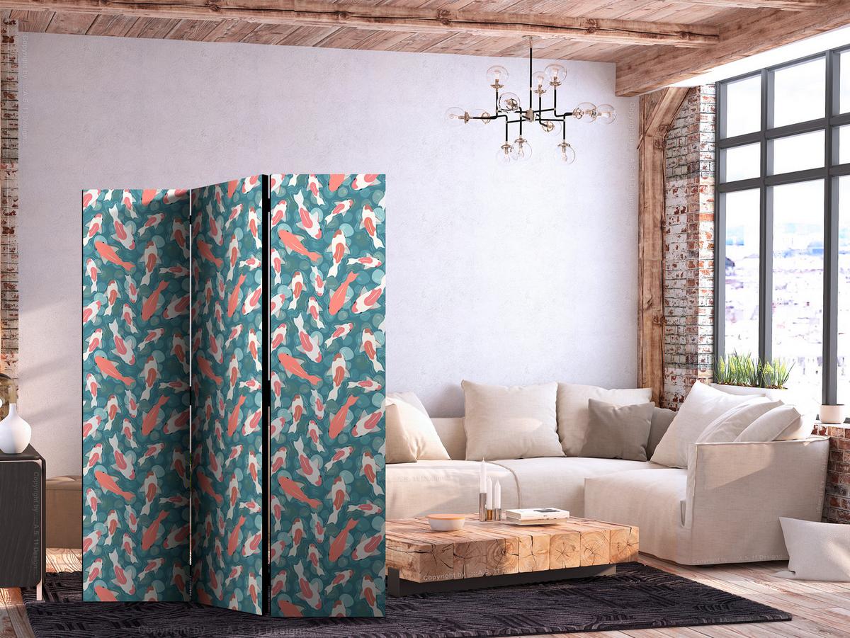 PARAVENT Akustik 3-tlg 135x172 cm bunte Fische - Multicolor, Holz/Textil (135/172/3cm) - Muralo
