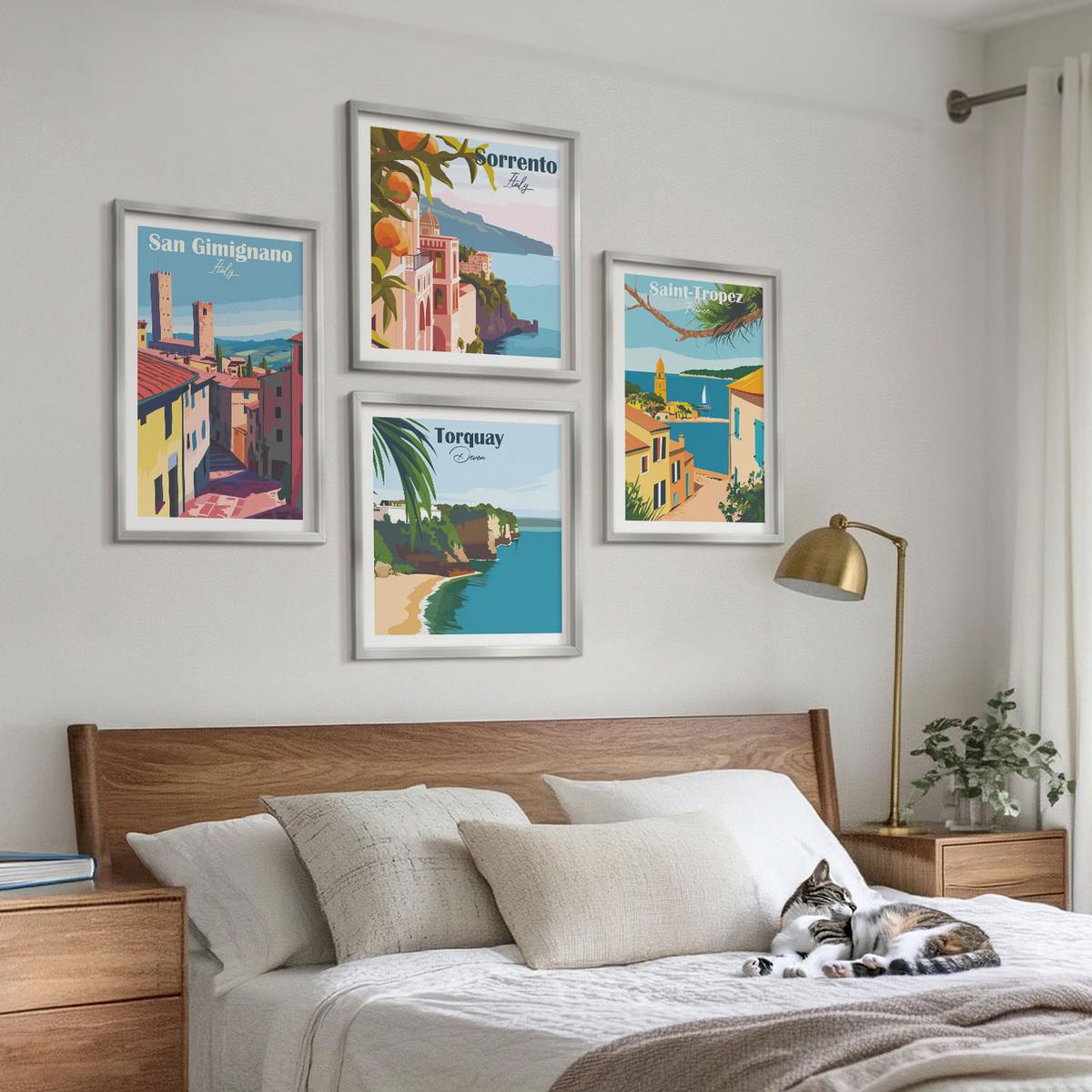 BILDER SET 4er Set - 50x50 cm & 40x60 cm Silberner Rahmen - Italienische Küstenstädte - Silberfarben, Kunststoff (50/50cm) - TULUP