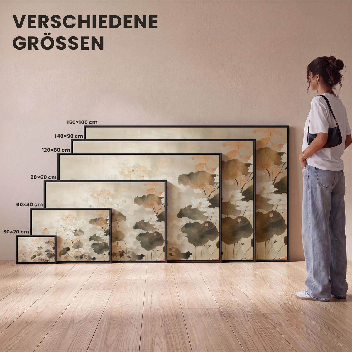LEINWAND Bilder mit Rahmen - Blumen - Japandi - Wabi sabi - 30x20 - Sandfarben, Textil (30/20cm) - MuchoWow