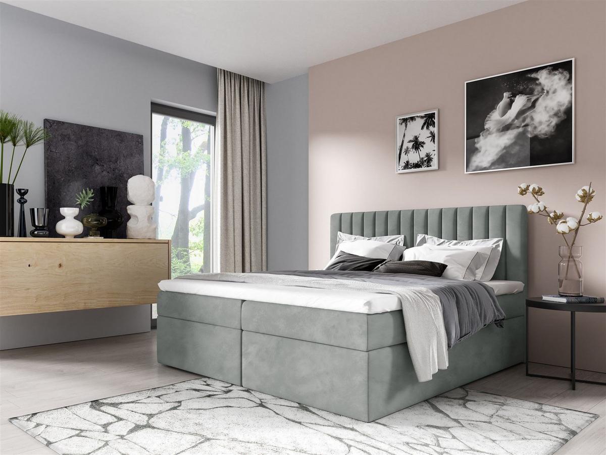 BOXBETT Linnea - Hellblau, Holzwerkstoff/Textil (180/220cm) - Fun Möbel