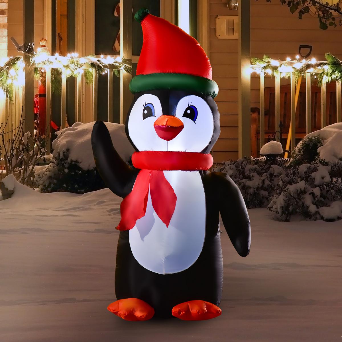 AUFBLASBARER Pinguin Weihnachtsdekoration 1,6 m mit Lichtern Polyester - Multicolor, Kunststoff (67/155/79cm) - HOMCOM
