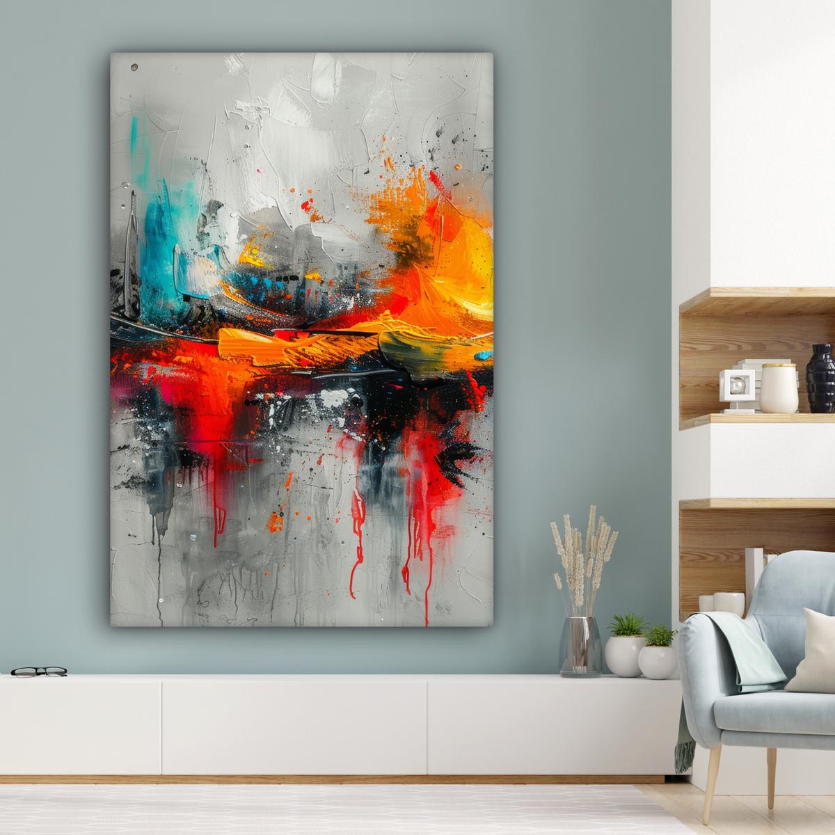 LEINWANDBILD Moderne Kunst - Orange - Grau - Abstrakt Deko Groß 90x140 cm - Hellgrau, Textil (90/140cm) - MuchoWow