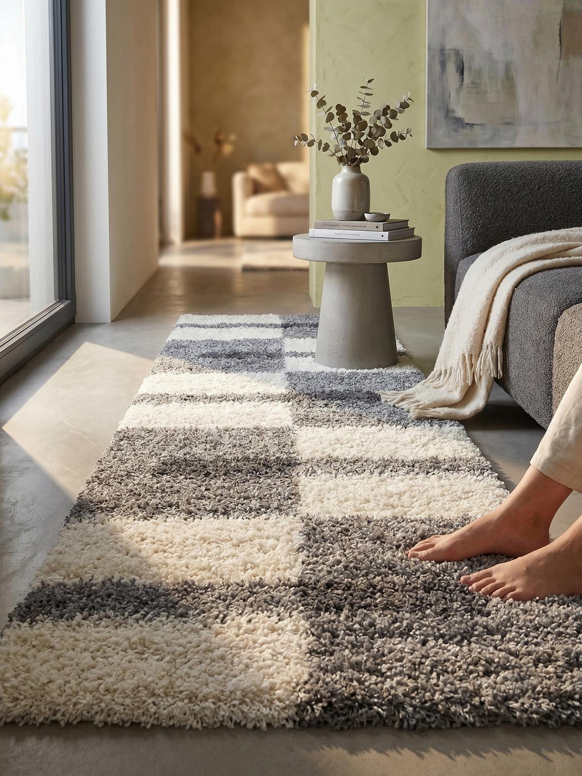 HOCHFLORTEPPICH WERFEN, kariert, Hellgrau, 80 x 250 cm - Grau, Textil (250/80cm) - KADIMA DESIGN