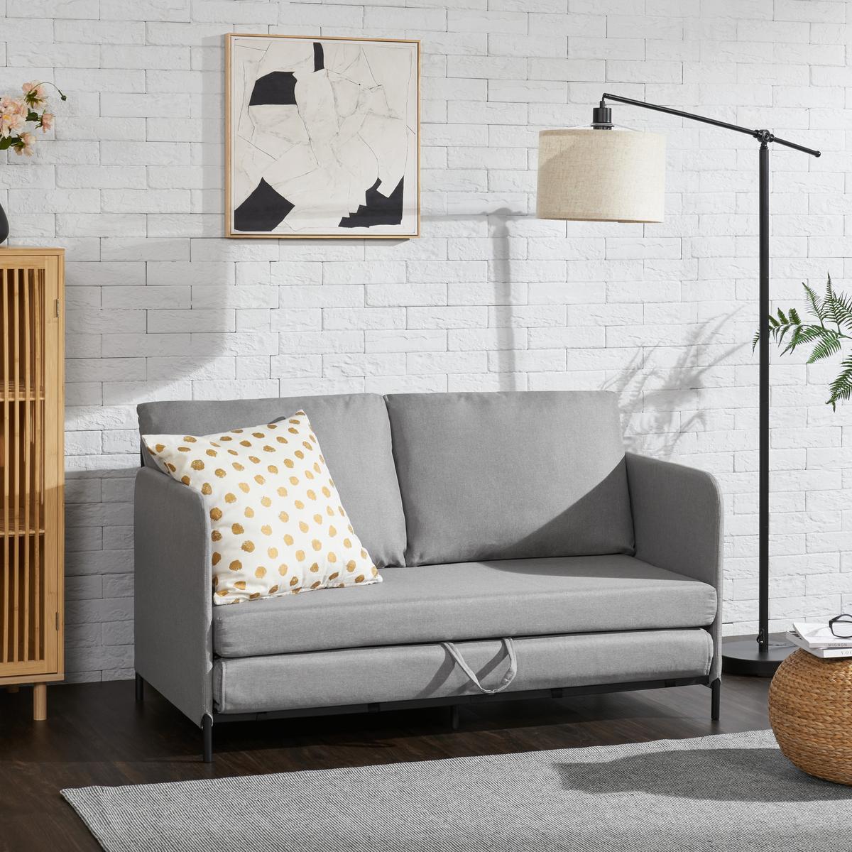 SCHLAFSOFA Soini - Hellgrau, Textil/Metall (125/78/67cm) - [en.casa]