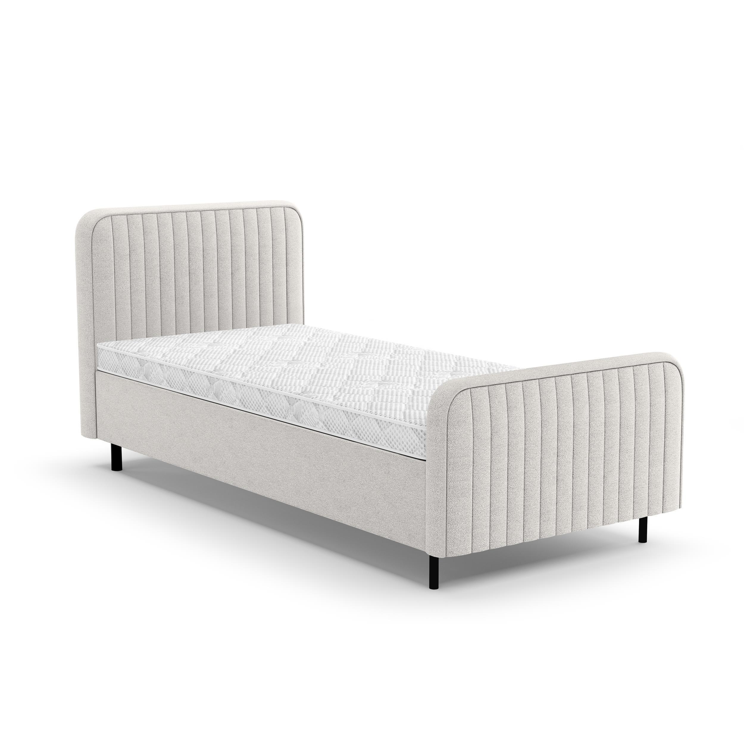 POLSTERBETT Lami 90x200, Einzelbett mit Bettkasten und Schaumstoffmatratze 10 cm, Creme - Creme/Schwarz, Textil/Metall (90/200cm) - Beautysofa
