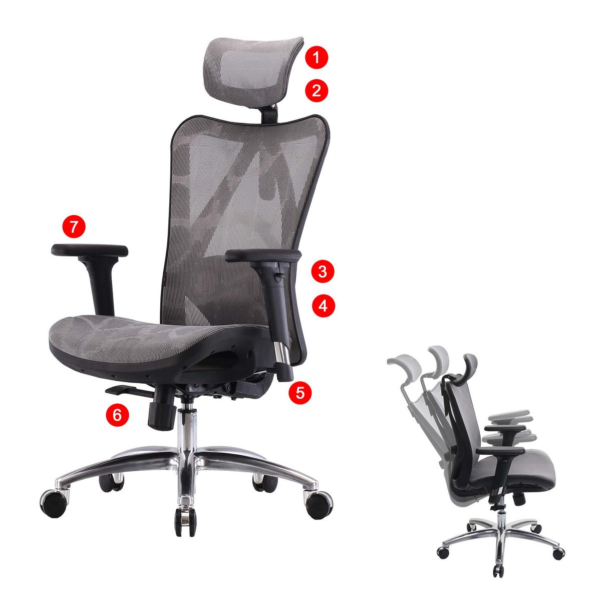 BÜROSTUHL Grau, Schwarz - Schwarz/Grau, Textil (66/128/93cm) - SIHOO