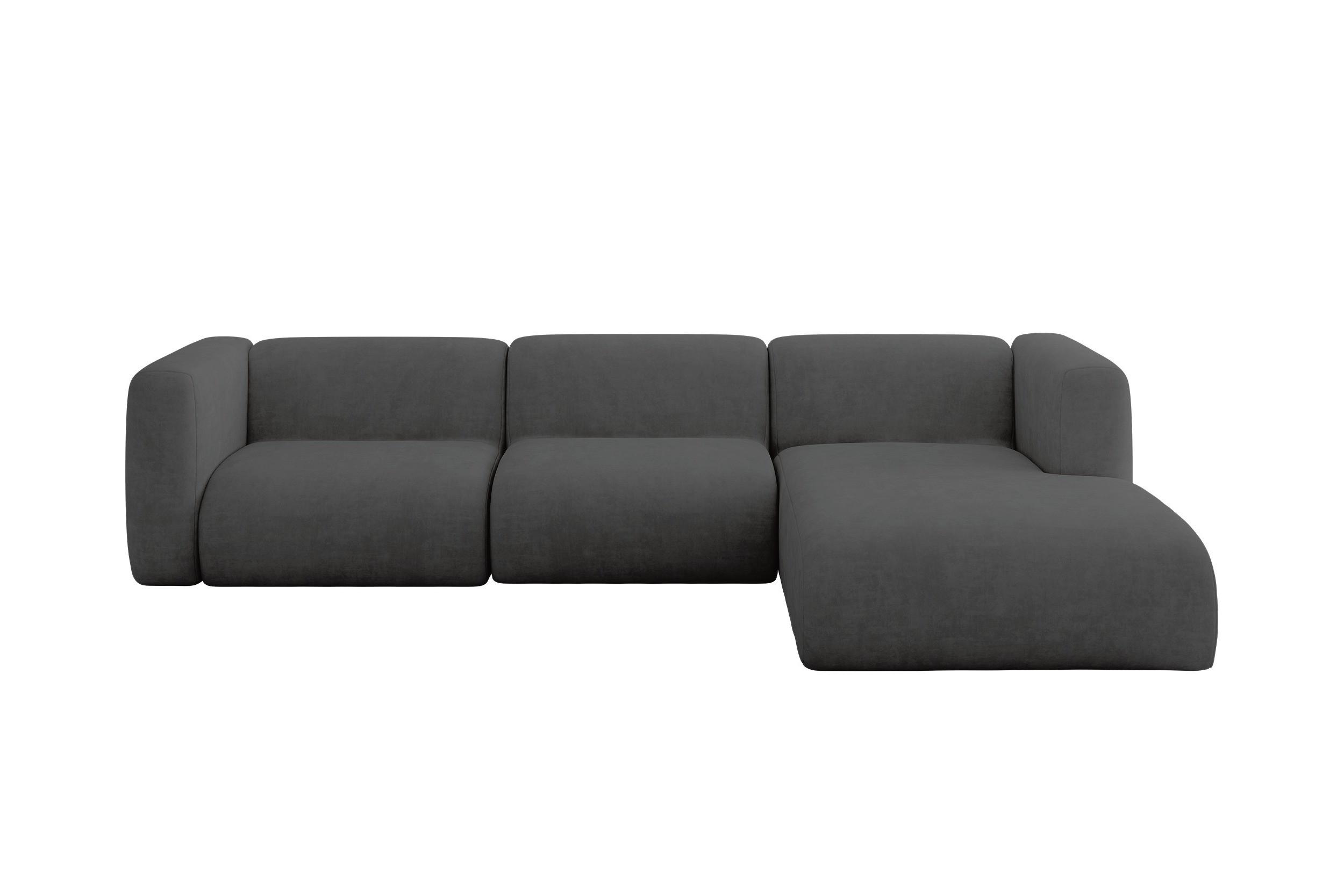 ECKSOFA Ottomane Rechts MIRA-L2 318x179x89 Dunkelgrau Velours - Dunkelgrau/Schwarz, Holzwerkstoff/Kunststoff (318/179cm) - ALTDECOR