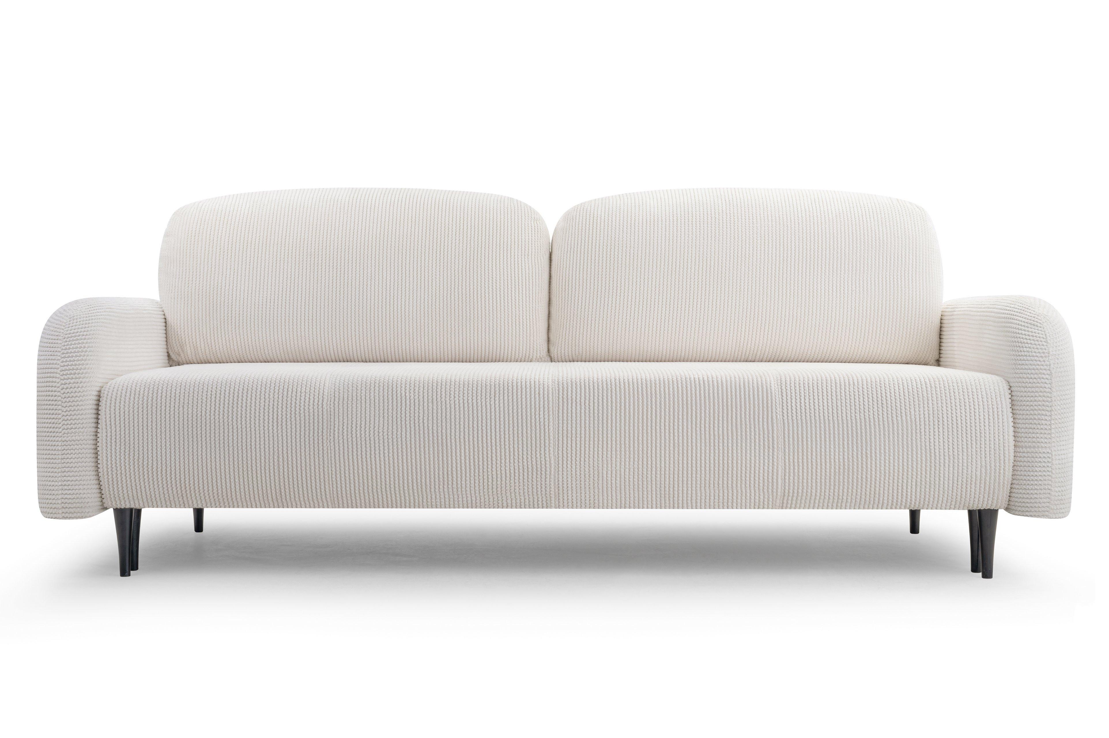 BETTSOFA VIVO Creme Geflochtener Stoff mit Schlaffunktion - Creme, Holz (230/95/102cm) - MASSENO