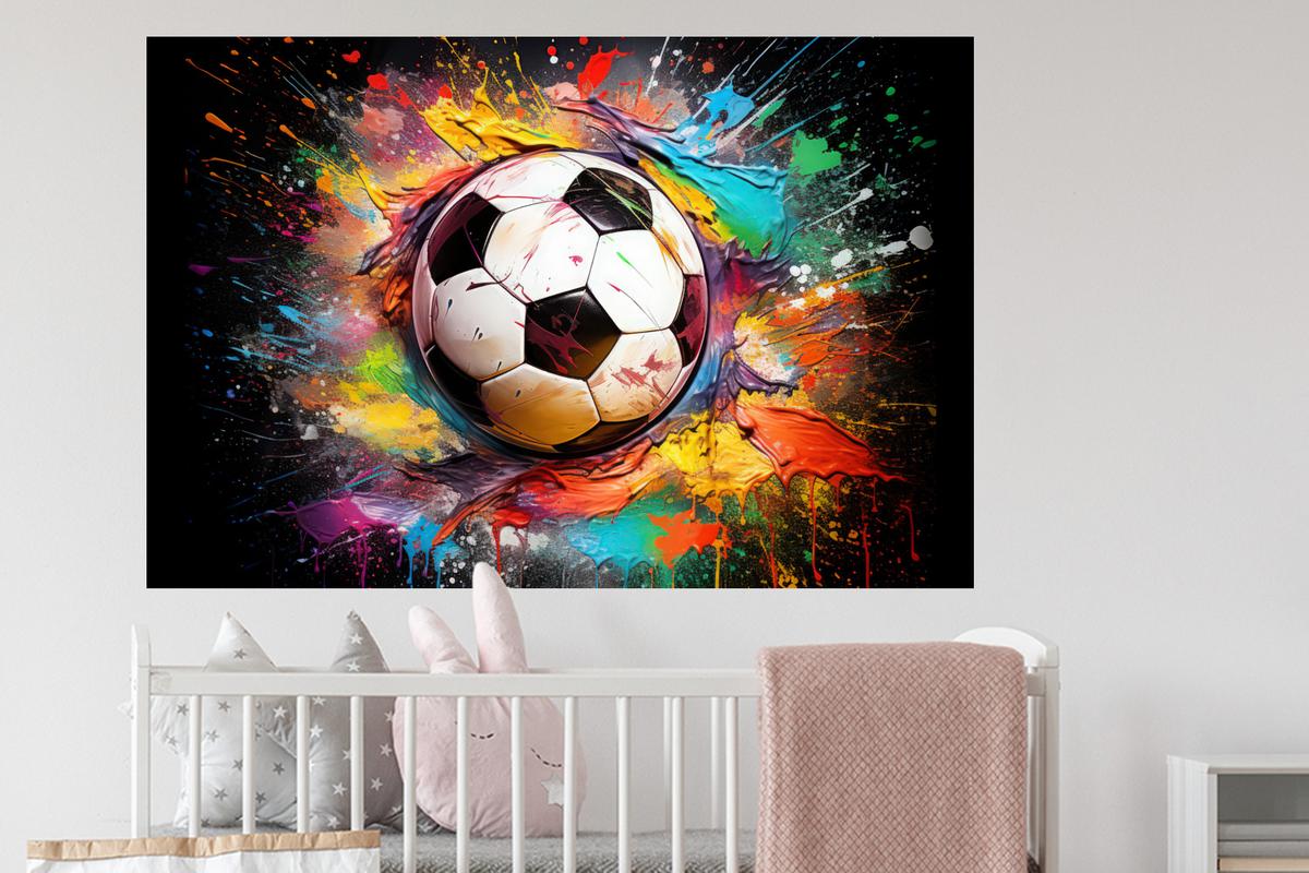 WANDTATTOO Fußball - Farbe - Farben - Schwarz - Weiß Wandsticker 120x80 cm - Weiß, Kunststoff (120/80/0.1cm) - MuchoWow