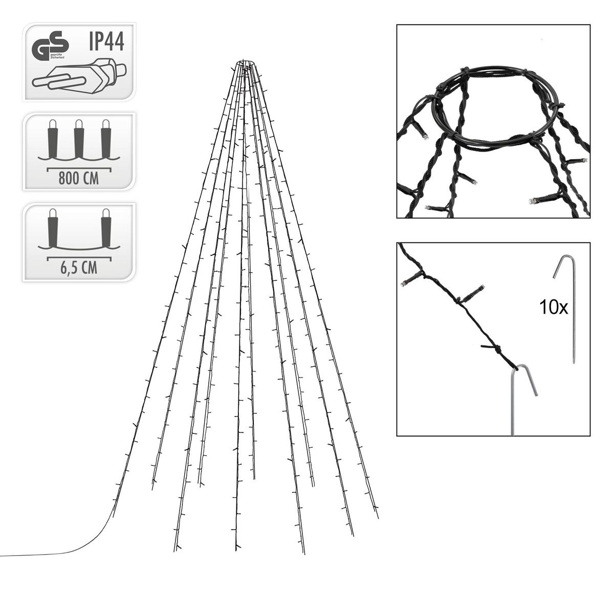 FAHNENMAST LICHTERKETTE 10 Stränge à 8m 360LED Warmweiß Schwarz Aussen - Schwarz, Kunststoff (800cm) - ECD-Germany
