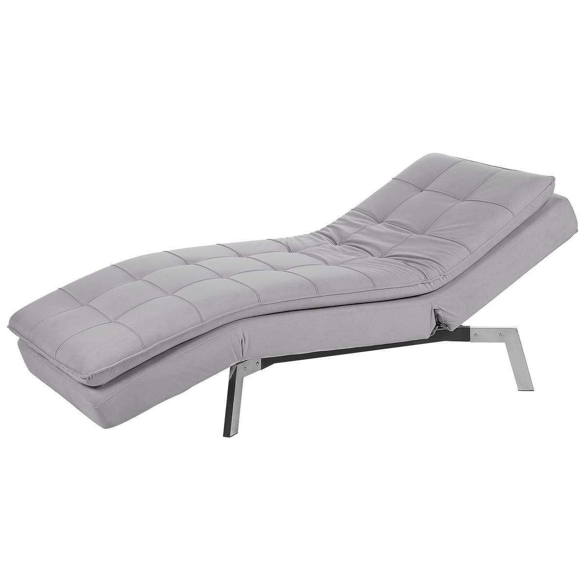RELAXLIEGE Samtstoff hellgrau verstellbar Loiret - Silberfarben/Grau, Textil (179/93/76cm) - Beliani