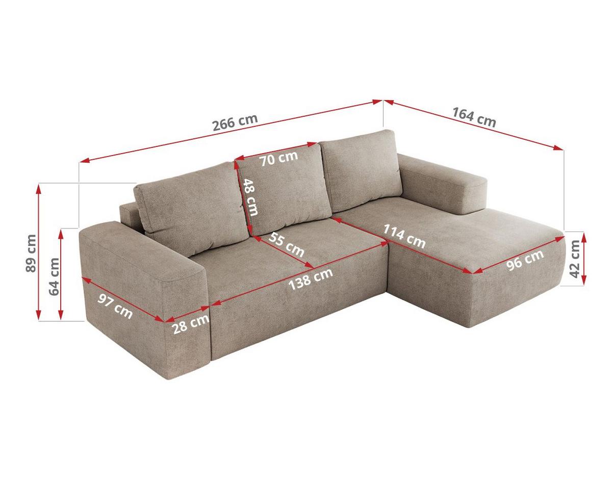 ECKSOFA TRENTINO L Beige Stukture - Rechts - Beige/Schwarz, Kunststoff/Textil (164/266cm) - MKS