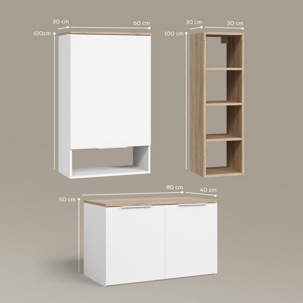 WOHNWAND Piave Weiß/Sonoma 5 Teile - Weiß/Sonoma Eiche, Holzwerkstoff (80/50/40cm) - Livinity®