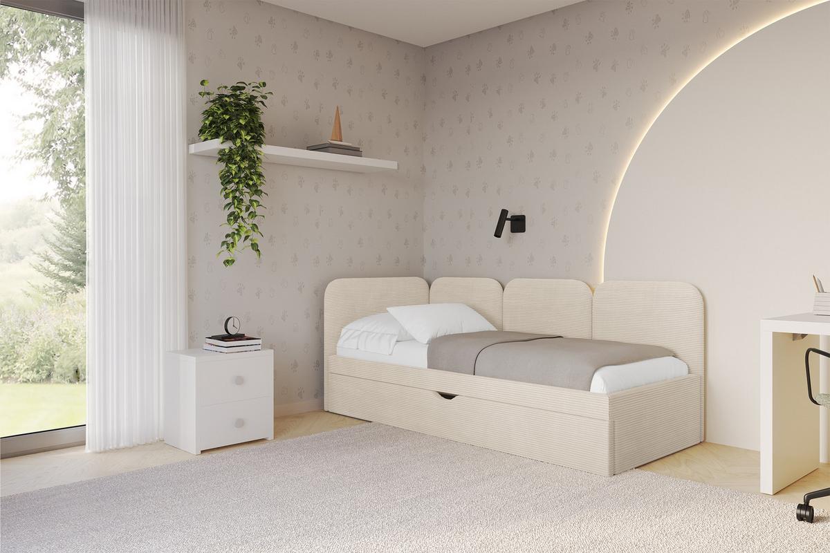 EINZELLBETT Jugendbett mit Bettkasten, Rechts - ALVY 100x200 Beige - Kaschmir, Holzwerkstoff/Textil (100/200cm) - ALTDECOR