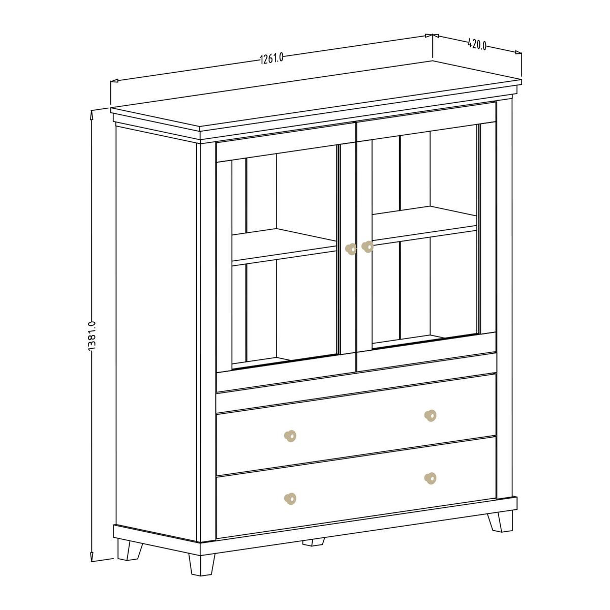 VITRINE EVANDRO 126/138/42 cm mit 2 Schubladen und 2 Türen Grün - Grün, Holzwerkstoff (126/138/42cm) - MASSENO