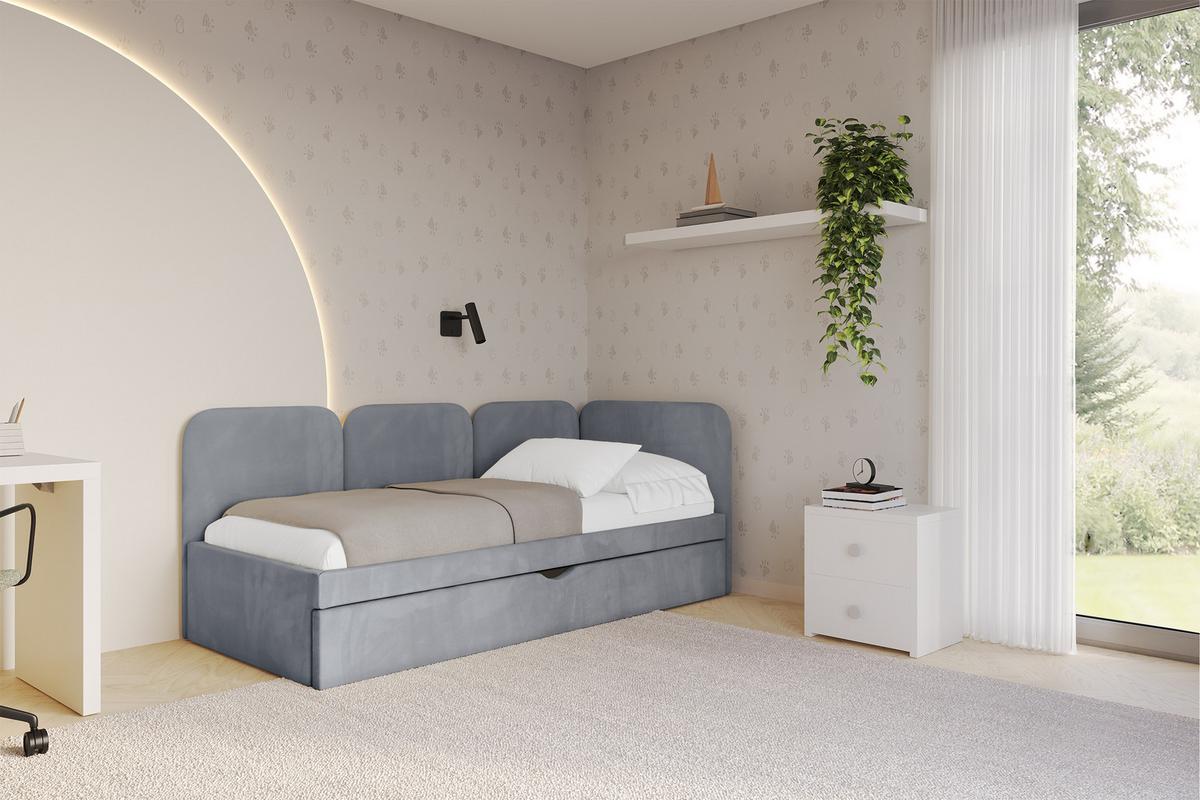 EINZELLBETT Jugendbett mit Bettkasten und Matratze H3/H4, Links - ALVY 90x200 Grau - Grau, Holzwerkstoff/Textil (90/200cm) - ALTDECOR