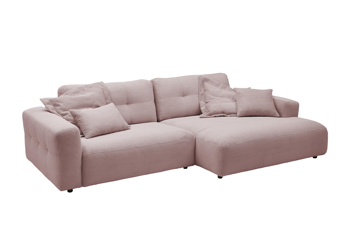 ECKSOFA MIKA Pink Cord - Schwarz/Rosa, Kunststoff/Textil (276/167cm) - KAWOLA