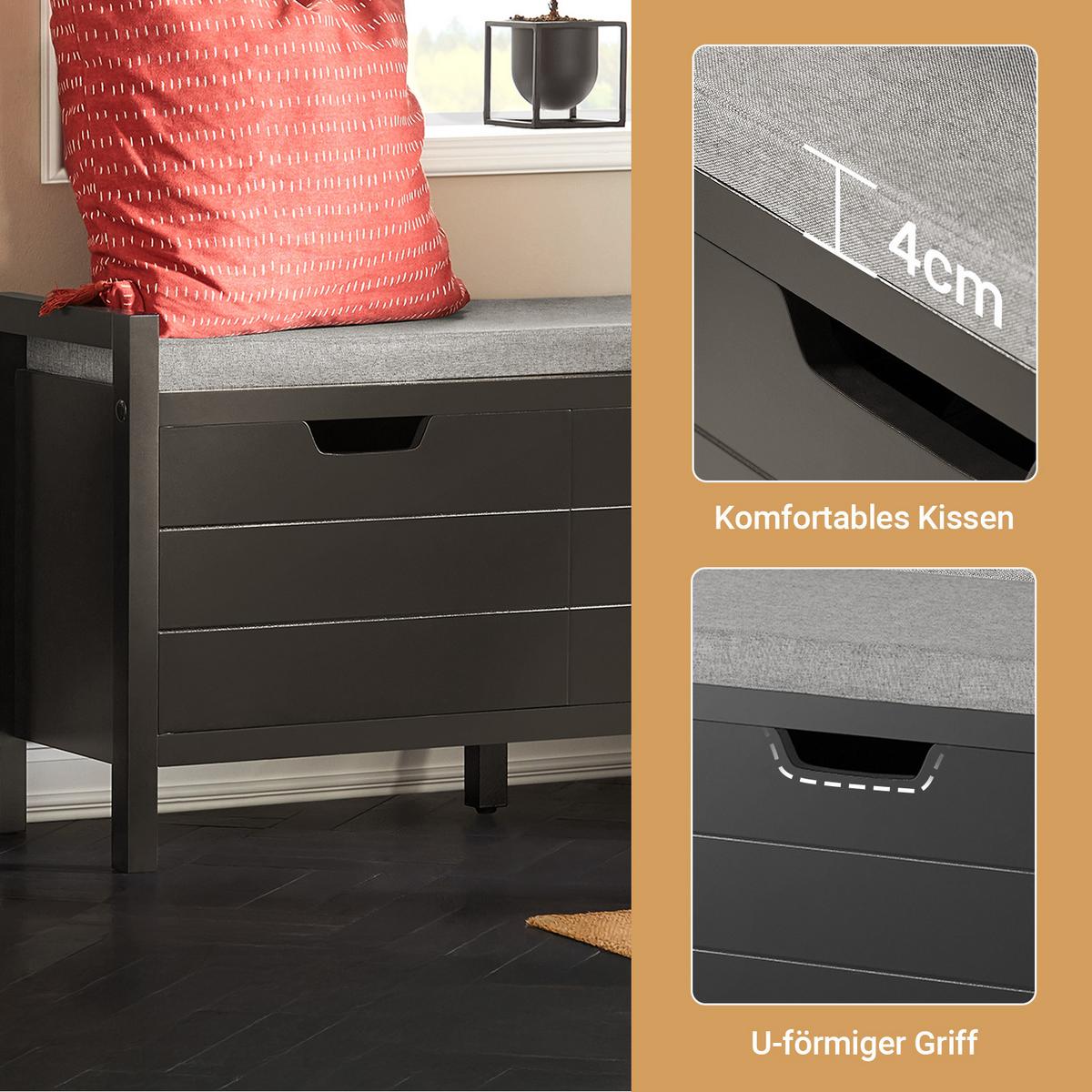 SCHUHBANK Schwarz - Schwarz, Holzwerkstoff (91/50/30cm) - SoBuy