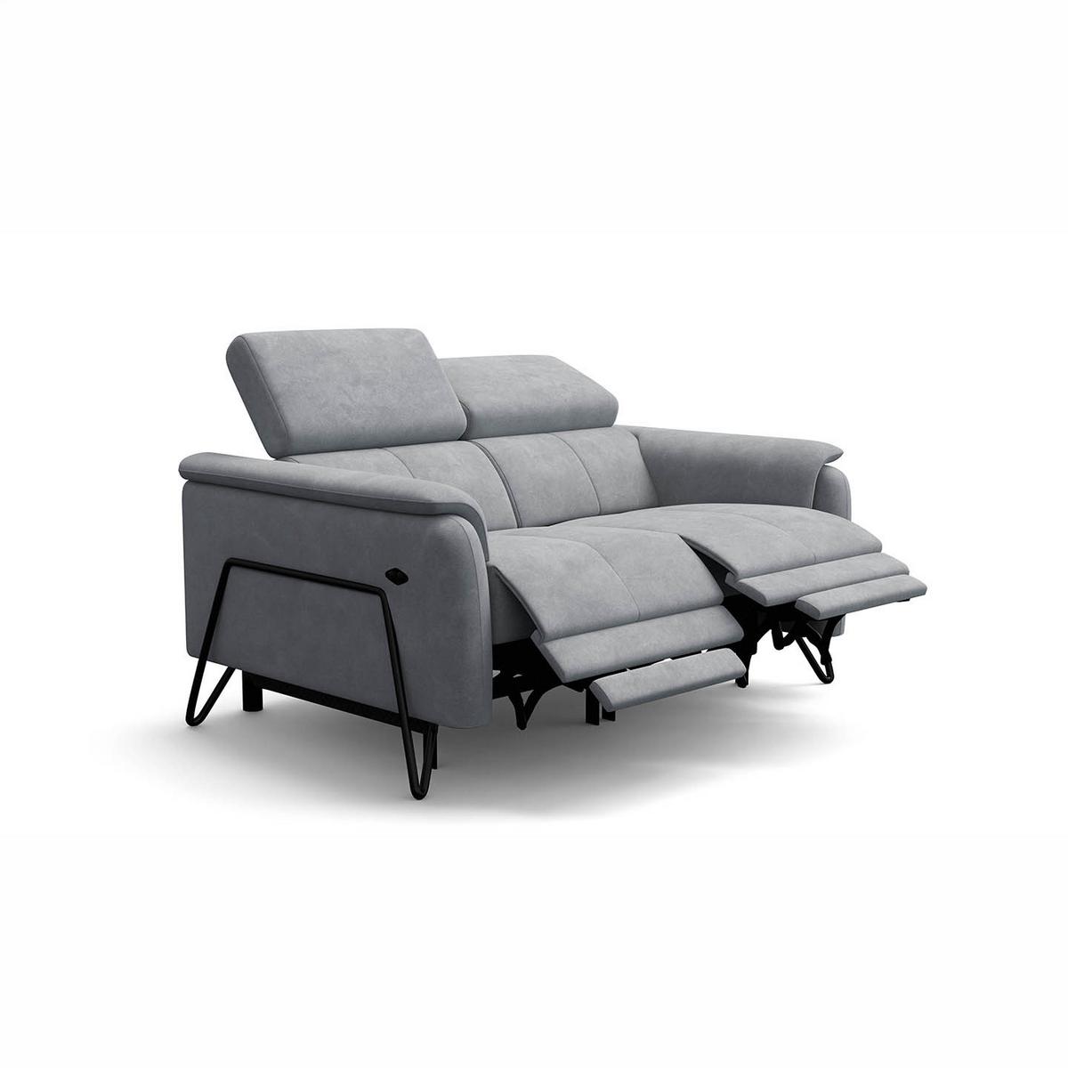 RELAXSOFA RODEN 2-Sitzer mit 2 Relax, hellgrau, Veloursstoff - Hellgrau, Holz/Textil (148/82/103cm) - Wozimo