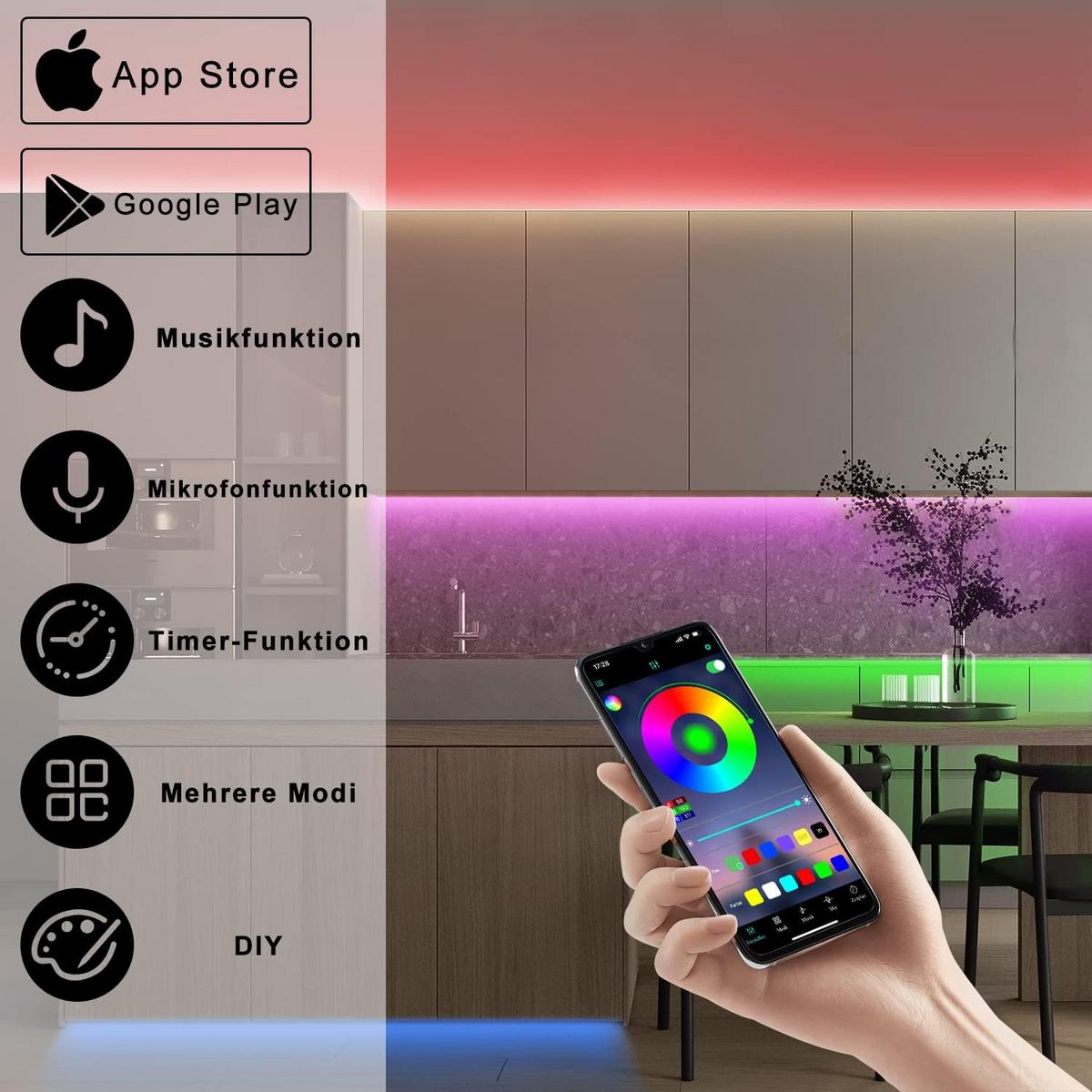 LED-STRIP Klythosg 20m - Multicolor, Kunststoff (20/20/20cm) - ZMH