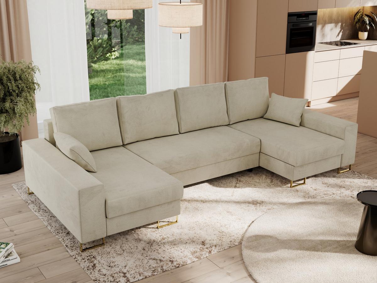 WOHNLANDSCHAFT DORIAN U Velvet Beige - Beige/Goldfarben, Textil/Metall (312/85/138cm) - MKS
