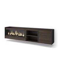 LOWBOARD, Eiche und Schwarz, 212/35/50cm, Kamin mit Feuereffekt XXL - Dunkelbraun, Holzwerkstoff (212/50/35cm) - Skraut Home