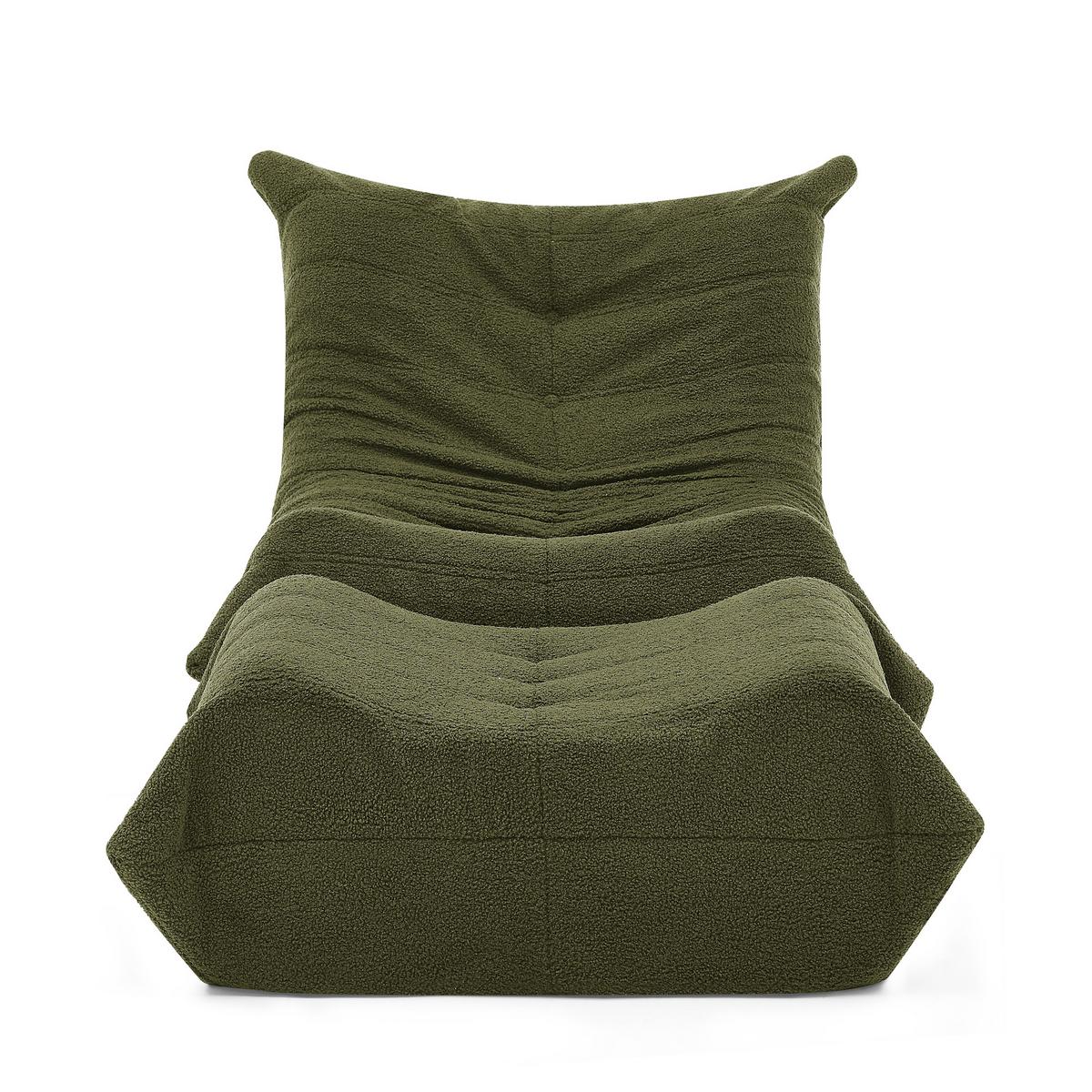 LAZY SOFA Teddyfell Optik mit Hocker weich & ergonomisch - Grün, Textil (100/70/90cm) - Urban Meuble