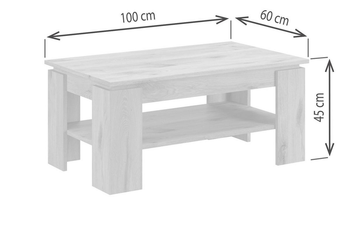 COUCHTISCH Eiche Nox 100 x 60 cm, Wohnzimmertisch mit Ablage - Eichefarben, Holzwerkstoff/Metall (100/60/45cm) - Inn.Furn