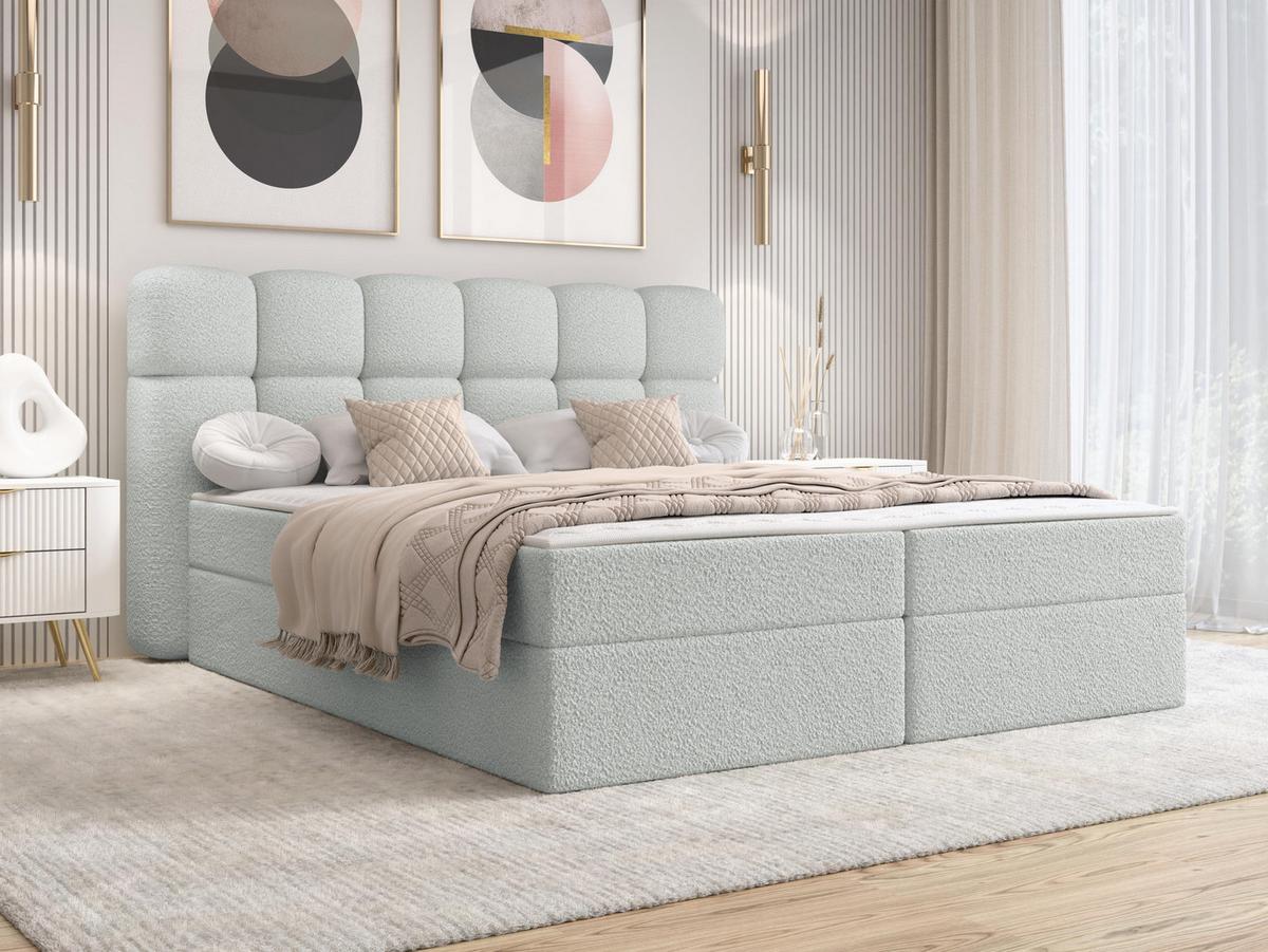 BOXBETT Softi 2 Boucle - H3 - Hellgrau/Schwarz, Holz/Holzwerkstoff (180/200cm) - MIRJAN24