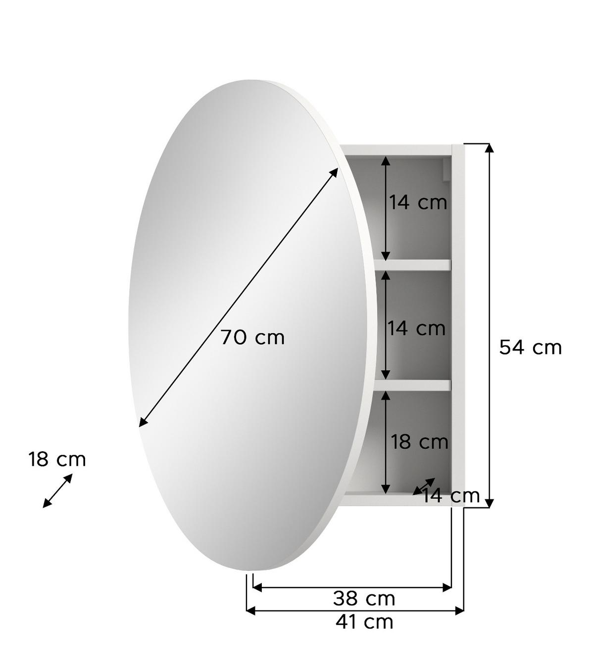 SPIEGELSCHRANK weiß 70 cm, Badschrank rund mit Soft-Close - Weiß, Glas/Holzwerkstoff (70/70/18cm) - Inn.Furn
