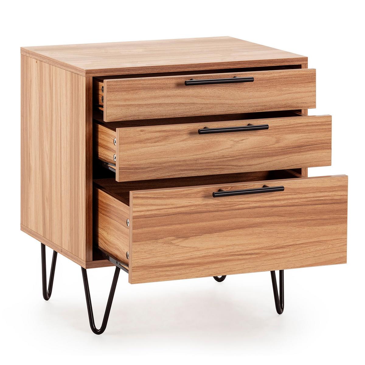 NACHTTISCH Alma 3 Schubladen Holzfarbe, Metallfüße - Wildeiche, Holzwerkstoff/Kunststoff (50/55/40cm) - VS Venta-stock