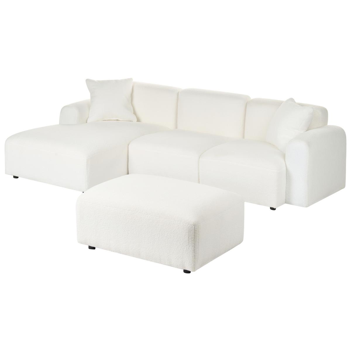 ECKSOFA Modul 3-Sitzer Bouclé Weiß mit Ottomane rechtsseitig Hede - Weiß, Textil (244/92cm) - Beliani