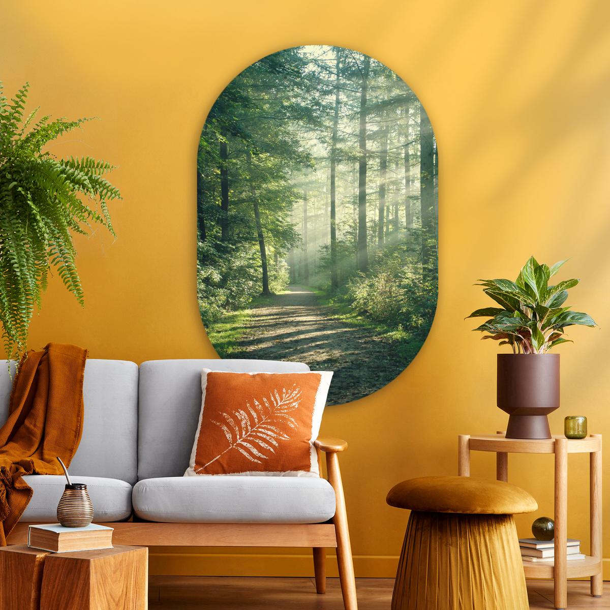WANDBILD Wald - Weg - Sonne - Bäume - Grün - Natur Deko Groß 80x120 cm - Waldgrün, Kunststoff (80/120cm) - MuchoWow
