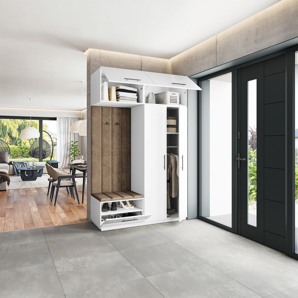 GARDEROBENSCHRANK REMA 150/240/60 cm Modern Garderobe-Set Weiß - Weiß/Mokka, Holzwerkstoff (150/240/60cm) - MASSENO