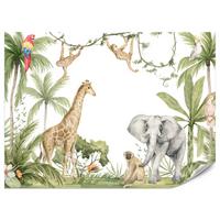 FOTOTAPETE für Kinderzimmer Dschungel Tiere Giraffe Elefant Palmen 200x140 - Beige/Rot, Papier (200/140cm) - Muralo