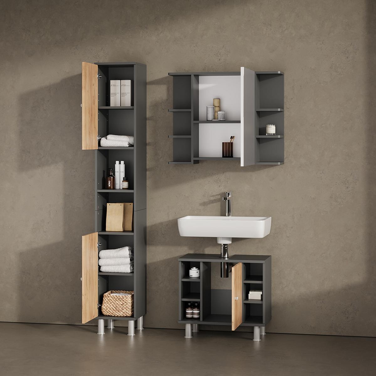 BADMÖBEL-SET Fucino Anthrazit/Goldkraft Eiche 2 Teile - Anthrazit/Eiche Wotan, Holzwerkstoff (60/54/32cm) - Livinity®