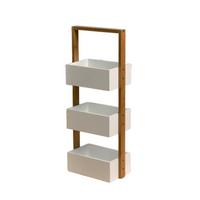 BAMBUSREGAL mit 3 Aufbewahrungsboxen 28.5/15/66 cm - Weiß, Holz (15/66/28.5cm) - Calicosy