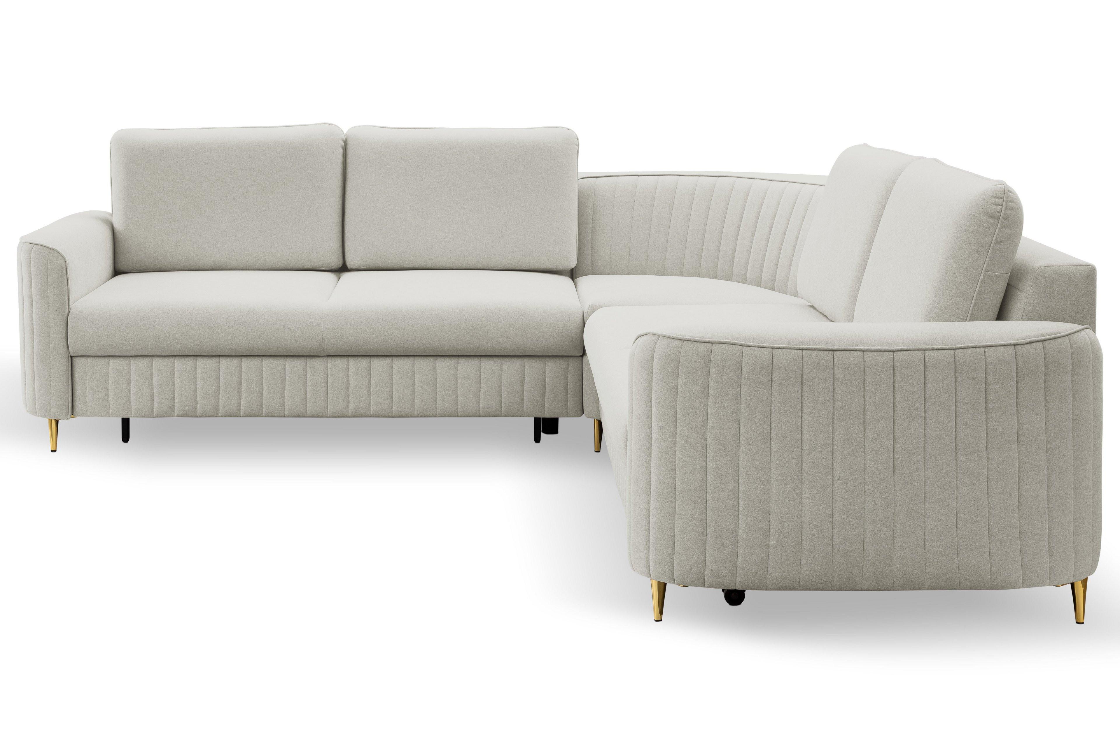 ECKSOFA VELA R-S Hellgrau Velours-Stoff mit Schlaffunktion - Hellgrau, Holz (251/251cm) - MASSENO