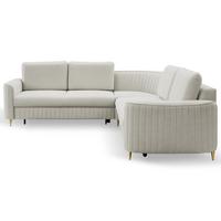 ECKSOFA VELA R-S Hellgrau Velours-Stoff mit Schlaffunktion - Hellgrau, Holz (251/251cm) - MASSENO