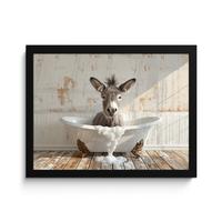 POSTER MIT RAHMENGERAHMTES BILD Esel - Tiere - Badewanne - Schaumstoff 40x30 cm - Weiß, Papier (40/30cm) - MuchoWow