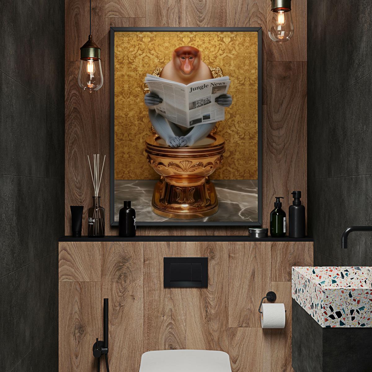 POSTER für WC Badezimmer NASENAFFE mit Zeitung Goldene Toilette Abstraktion 30x40cm - Multicolor, Papier (30/40/40cm) - Muralo